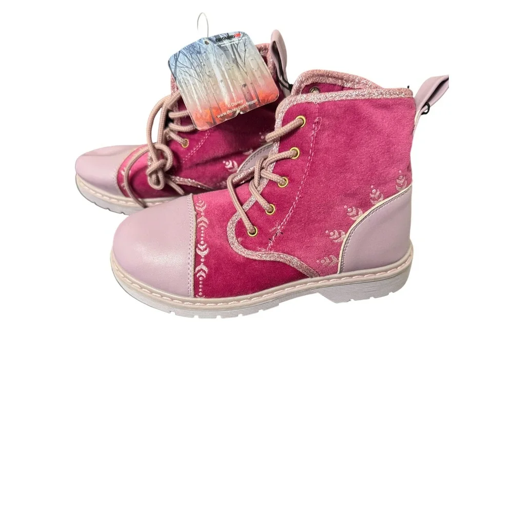 Disney Frozen II Boots Kids Size 1 Magenta Velvet Anna Elsa Combat ECFZ4031‎ NWT